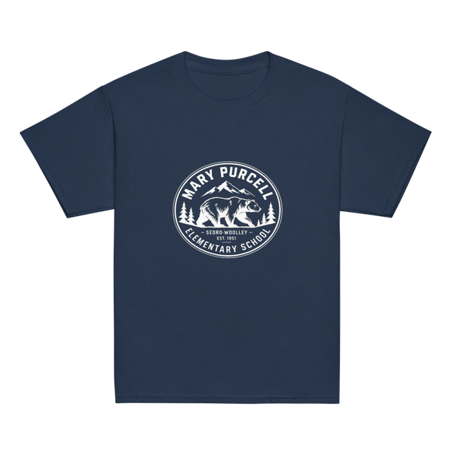 Kids Short Sleeve T Shirt w White Mountains Design