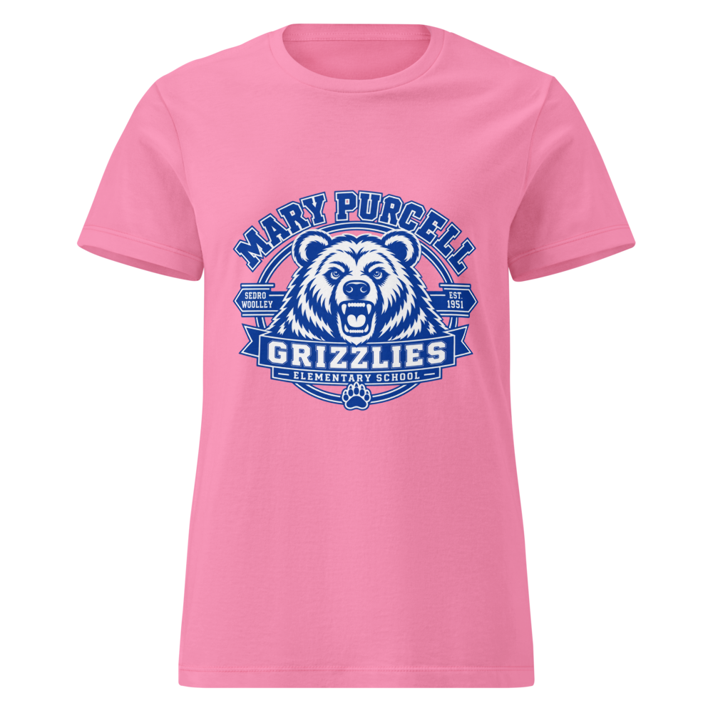 Women's Short Sleeved T Shirt with Grizzly Design