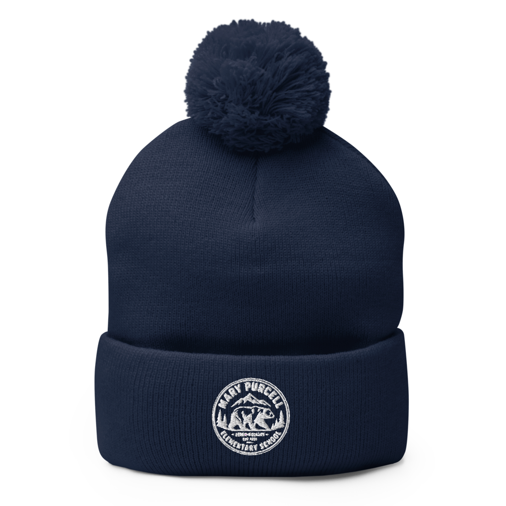 Pom Beanie with White Mountains Design