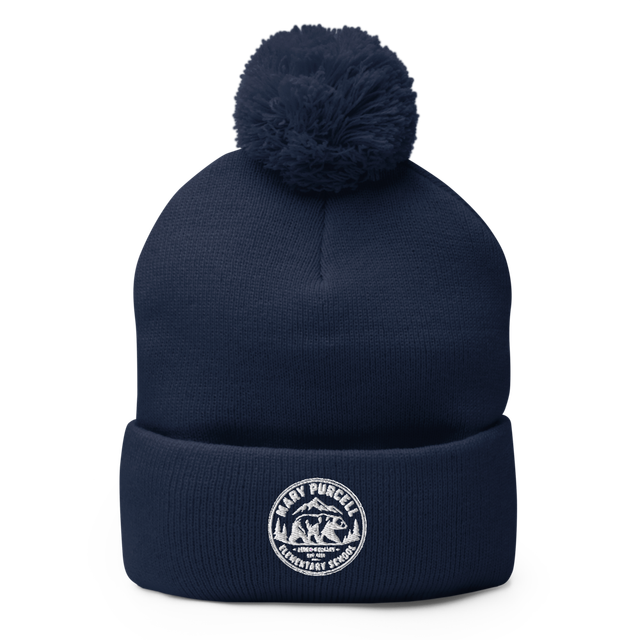 Pom Beanie with White Mountains Design