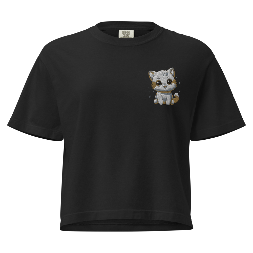 Alpha Print Women Boxy Cute Cat Streetwear Tee