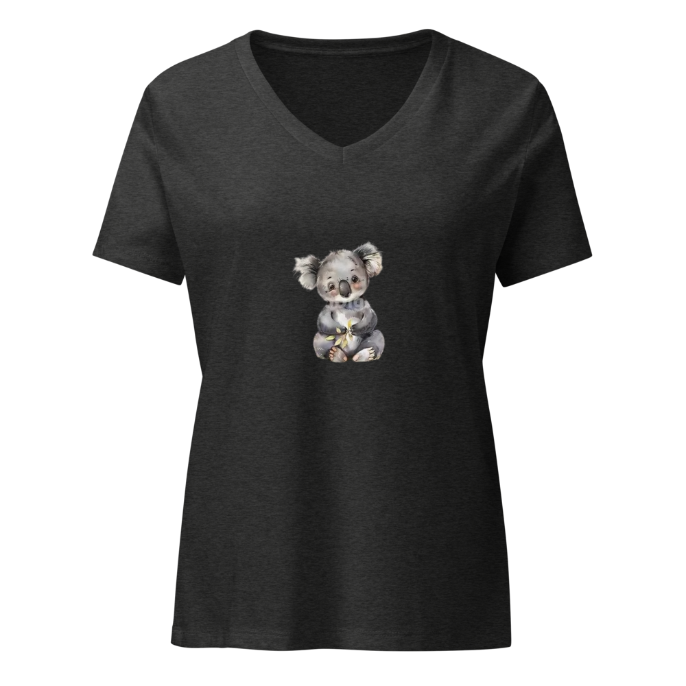 Alpha Print Women Cute Koala V-Neck Grap