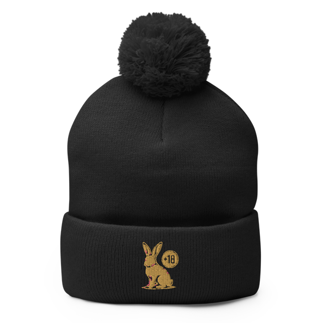 Alpha Print Black Pom Beanie Edgy Rabbit 18