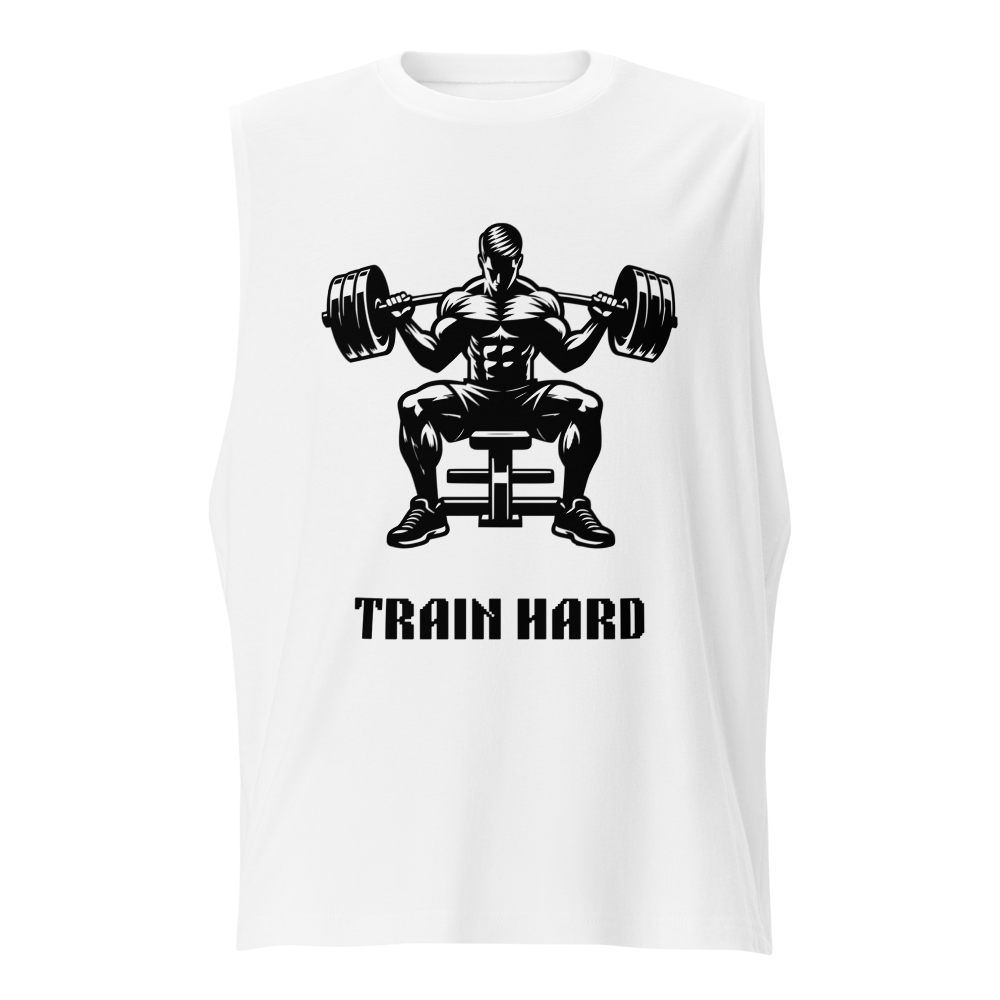 "Train Hard" Bodybuilding Tank Top (White)