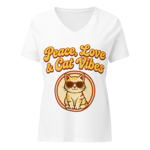 Retro "Peace, Love & Cat Vibes" Double-Sided Tee