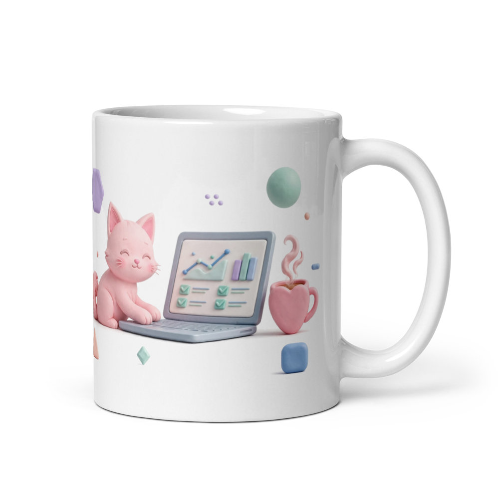 3D Cozy Office Cat - Pastel Workspace Mug