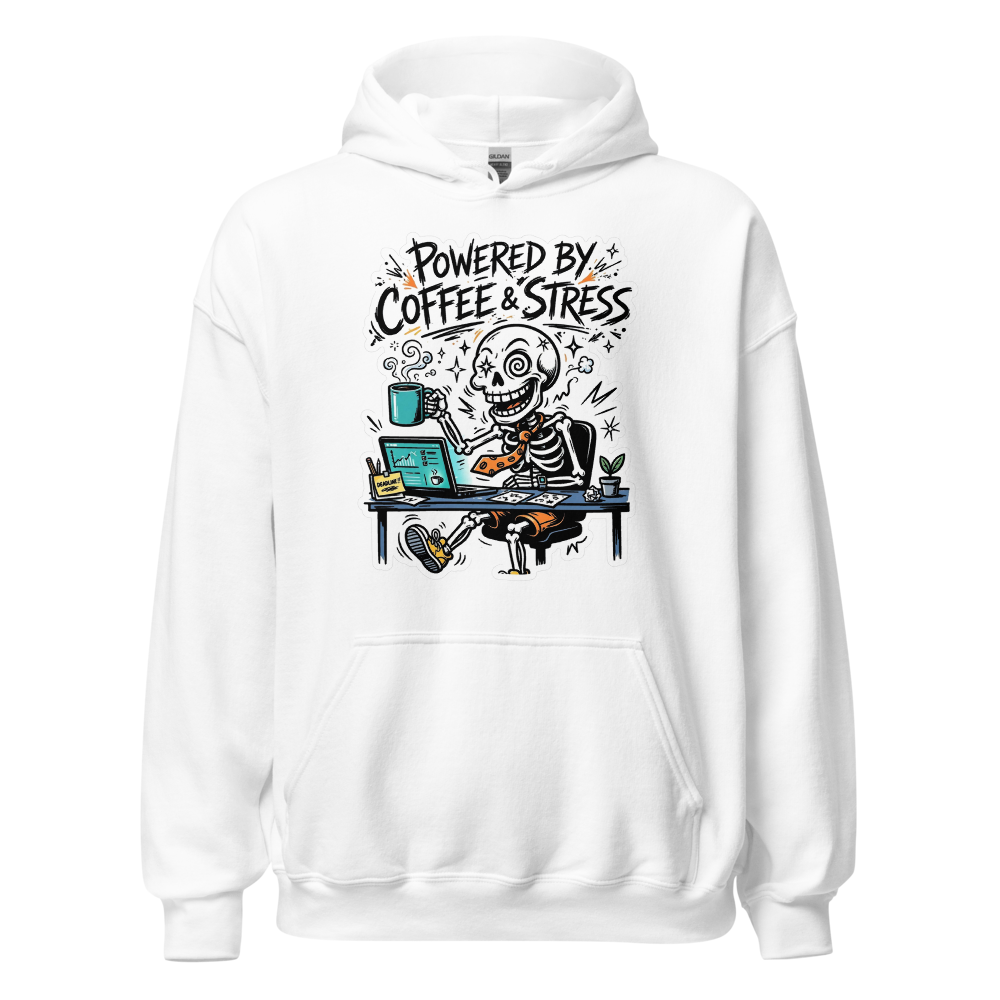 Powered By Coffee And Stress Skeleton Office Work