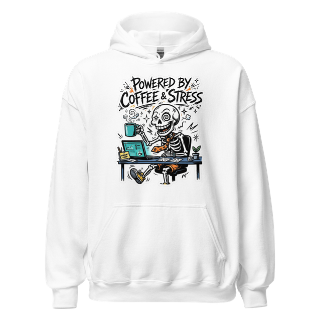 Powered By Coffee And Stress Skeleton Office Work