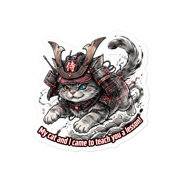 Cyberpunk Samurai Cat "Teach You A Lesson" Sticker
