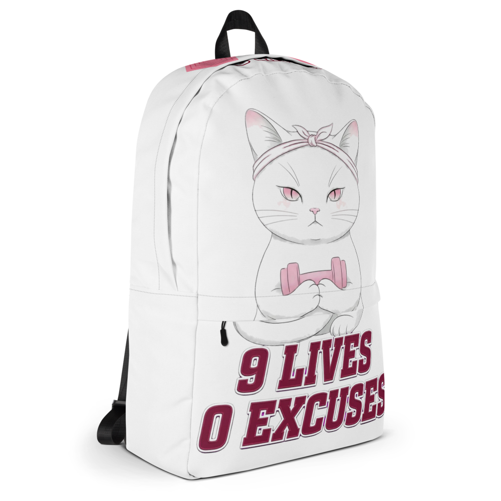 "9 Lives, 0 Excuses" Premium Gym & School Backpack