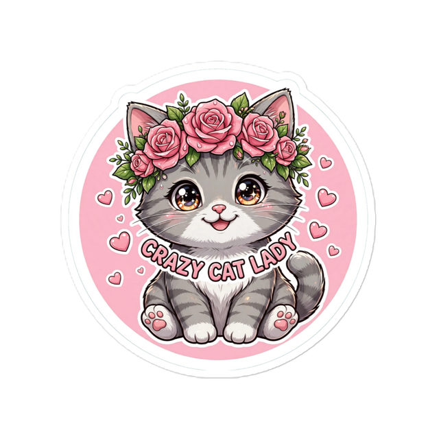 Cute Crazy Cat Lady 5x5cm Vinyl Sticker