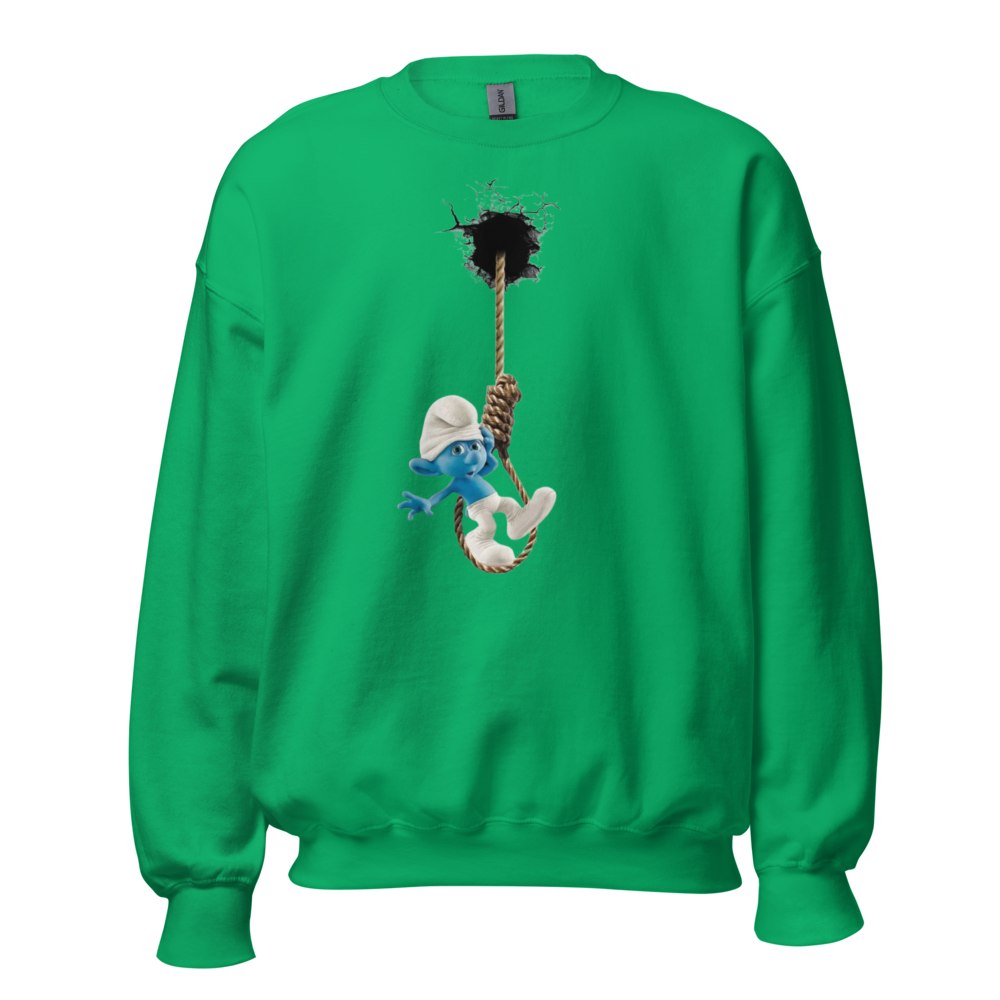 Smurf Hanging Ripped Sweatshirt - Funny Meme Crewn