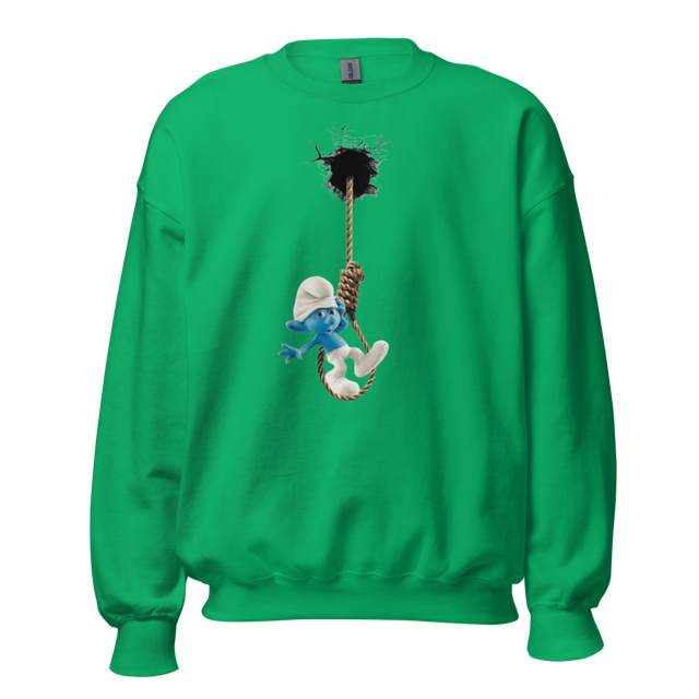 Smurf Hanging Ripped Sweatshirt - Funny Meme Crewn