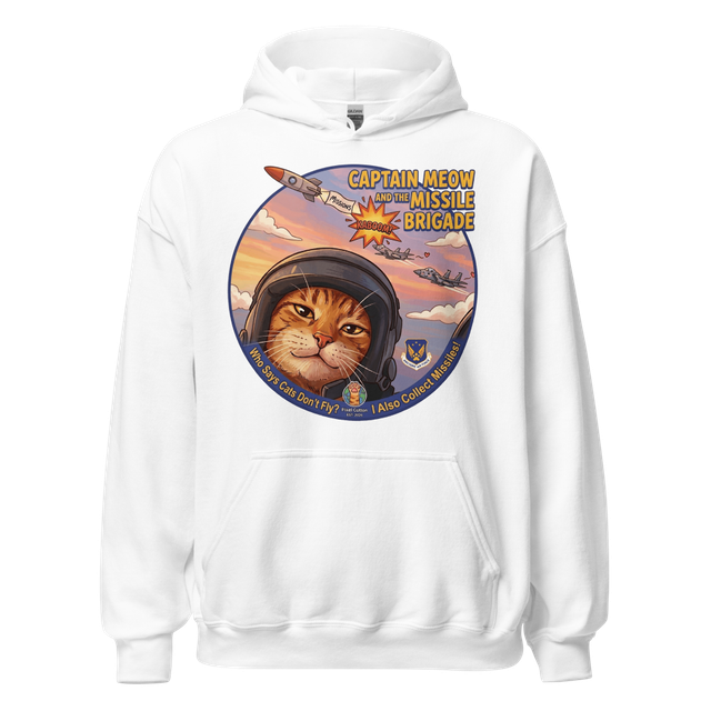 Captain Meow White Hoodie | Cat Pilot