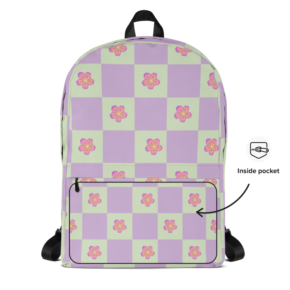 💜Lavender Floral Checkerboard Backpack🎒