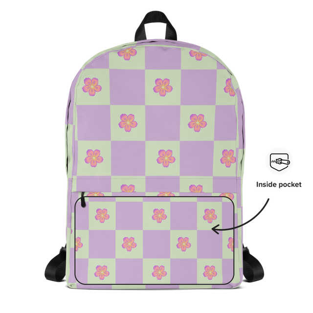 💜Lavender Floral Checkerboard Backpack🎒
