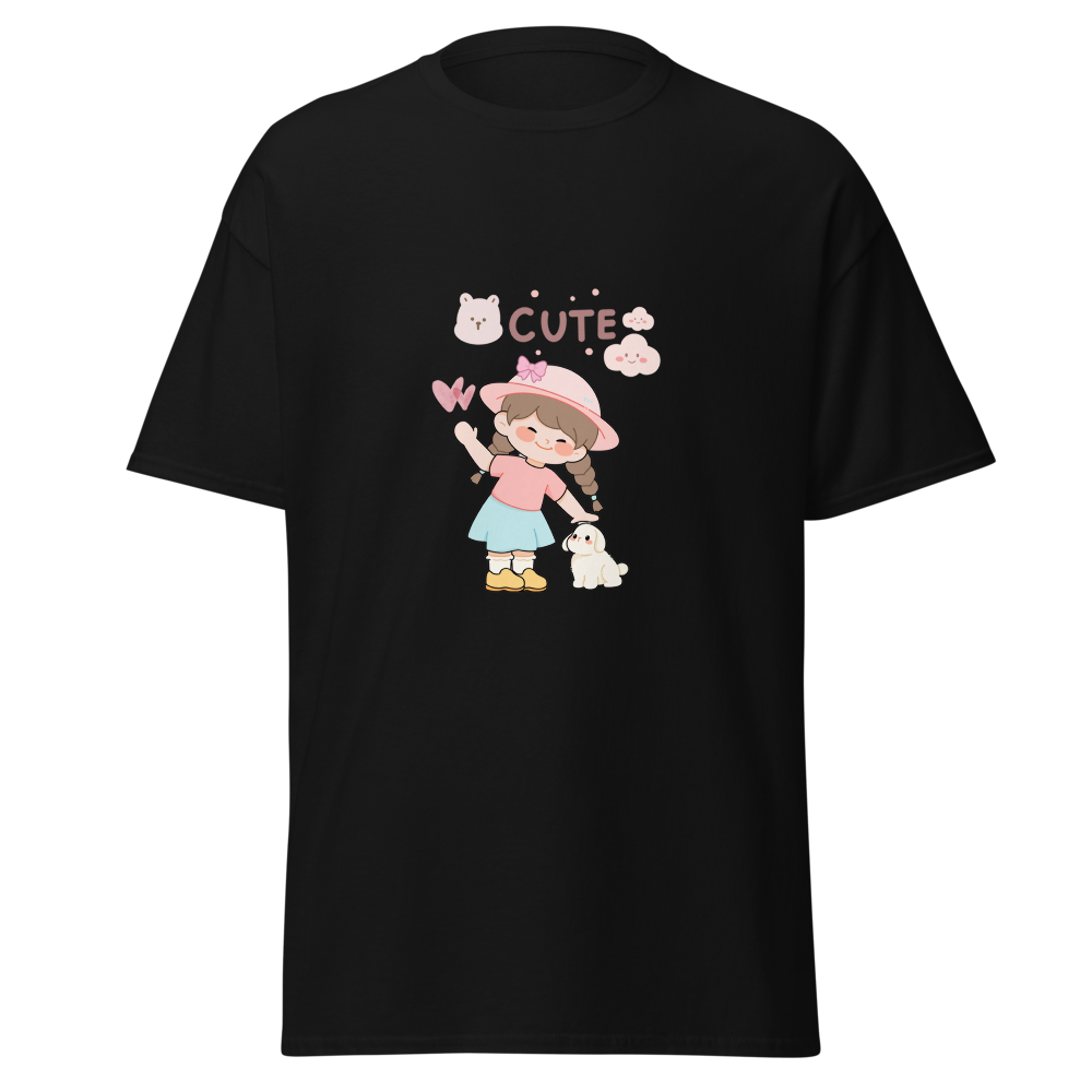 Cute Kawaii Girl & Puppy – Pastel Aesthetic Cartoo