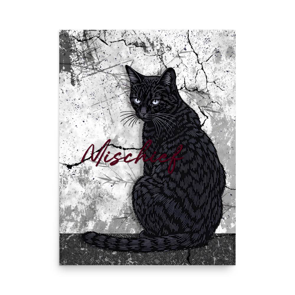 Black Cat with Mischief Poster