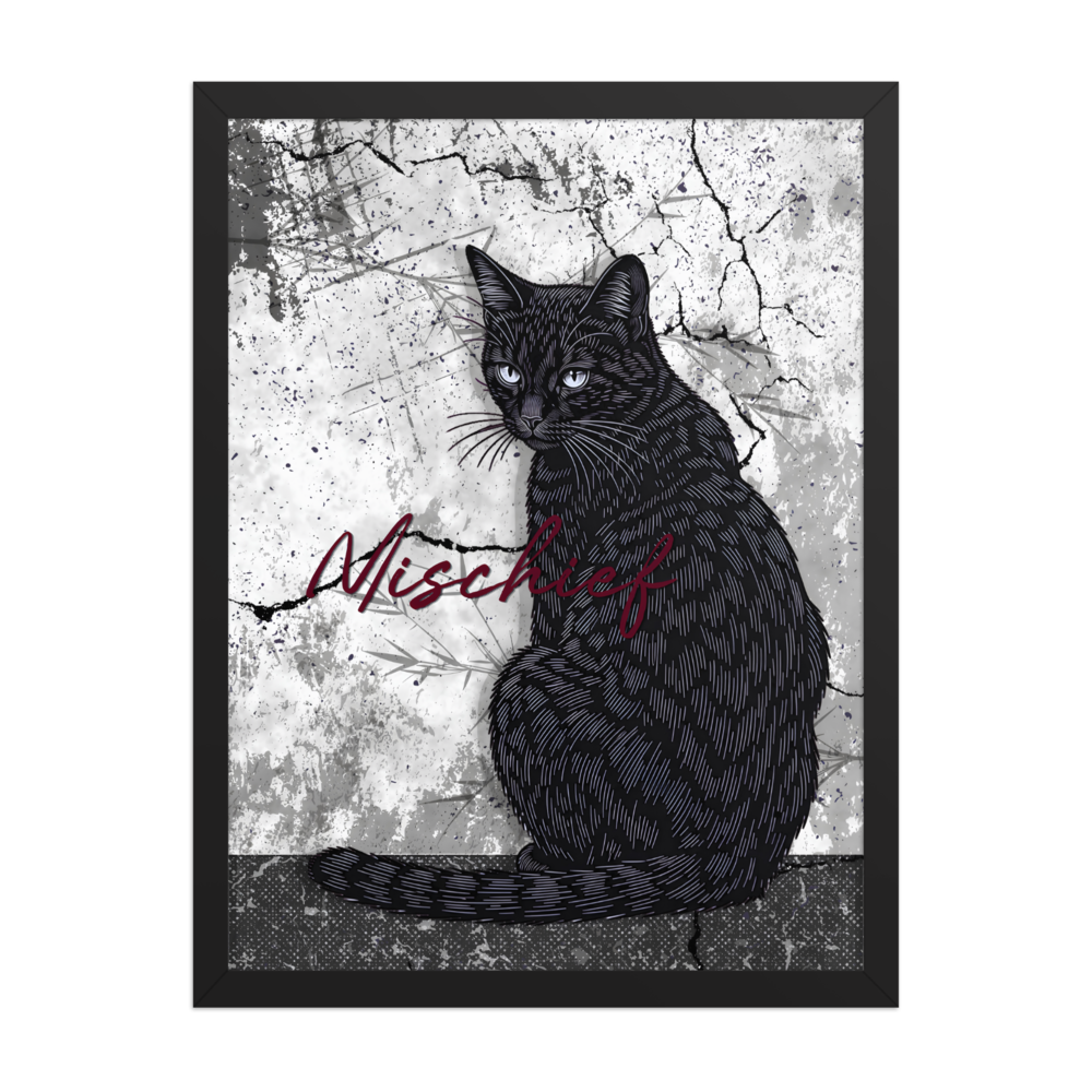 Black Cat with Mischief Framed Poster