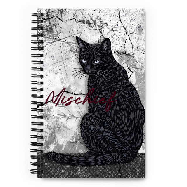 Black Cat with Mischief Spiral Notebook