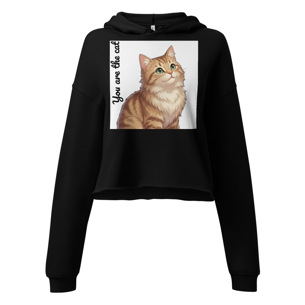 Streetwear Black Crop Hoodie with Cat Graphic