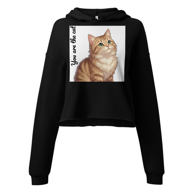 Streetwear Black Crop Hoodie with Cat Graphic