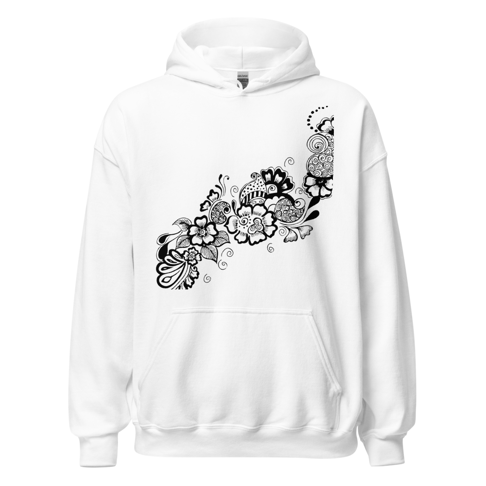 Monochrome Floral Art Hooded Sweatshirt