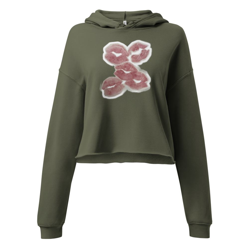 Floral Military Green Cropped Hoodie