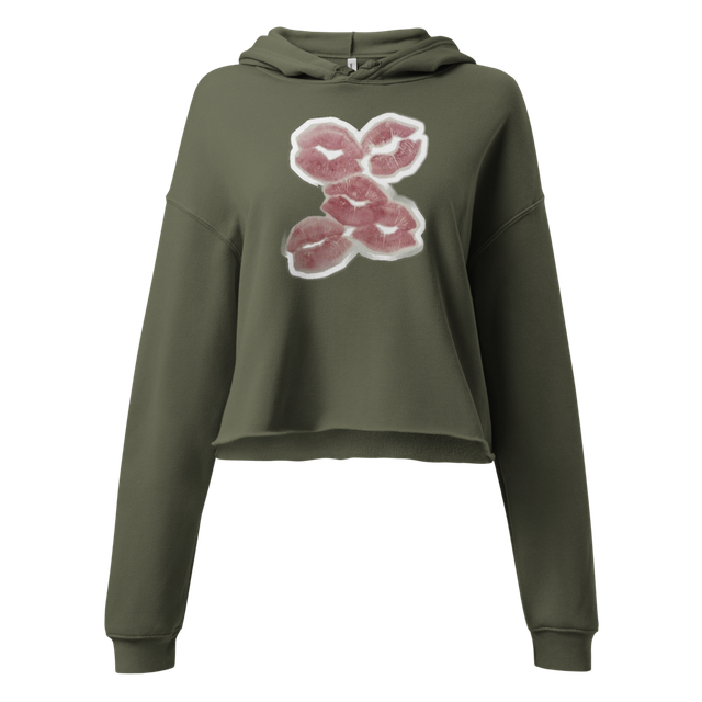 Floral Military Green Cropped Hoodie