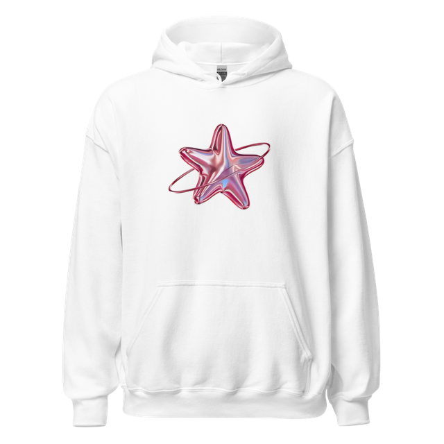 Gildan 18500 Minimalist Pink Star White Hoodie