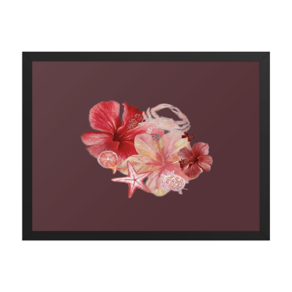 Floral Hibiscus Print Framed Canvas Poster