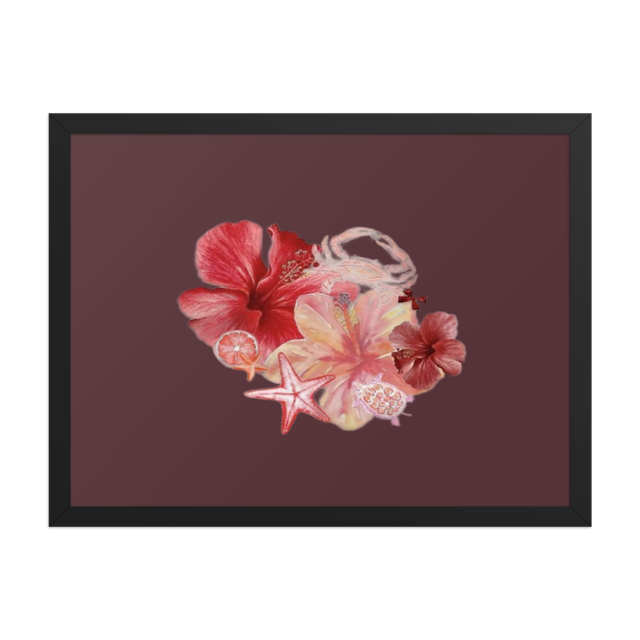 Floral Hibiscus Print Framed Canvas Poster