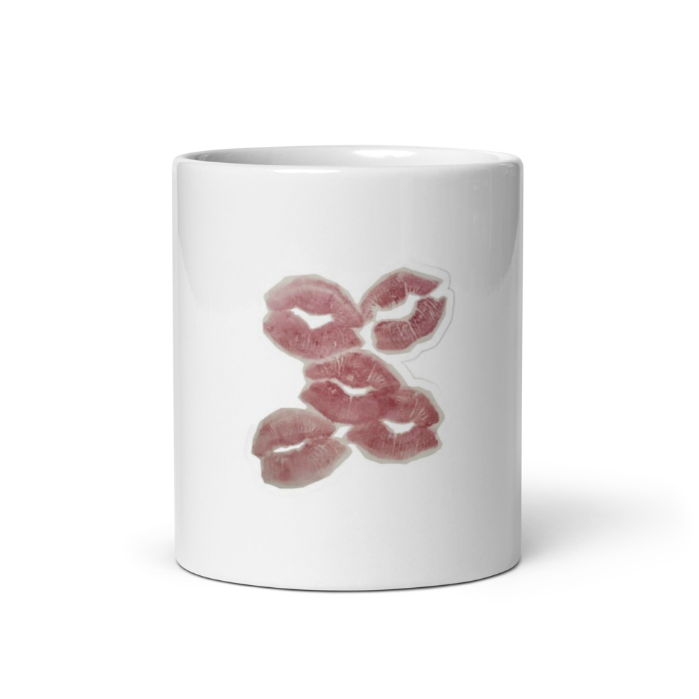 Floral Lip Print White Glossy Mug