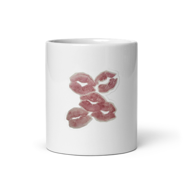 Floral Lip Print White Glossy Mug