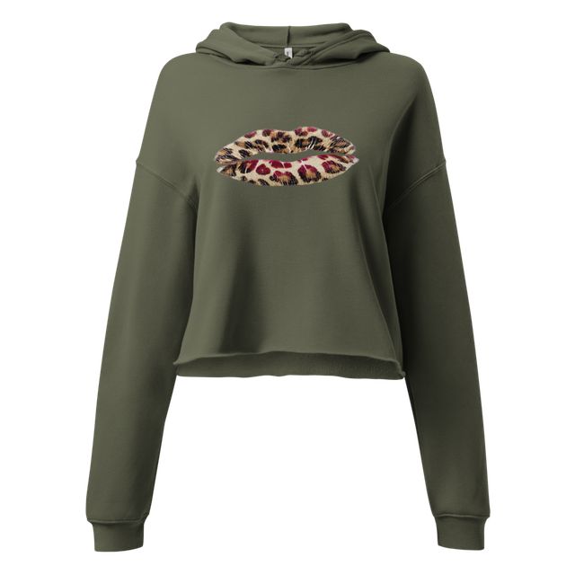 Olive Animal Print Cropped Hoodie
