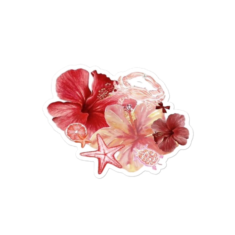 Floral Hibiscus & Starfish Die-Cut Sticker