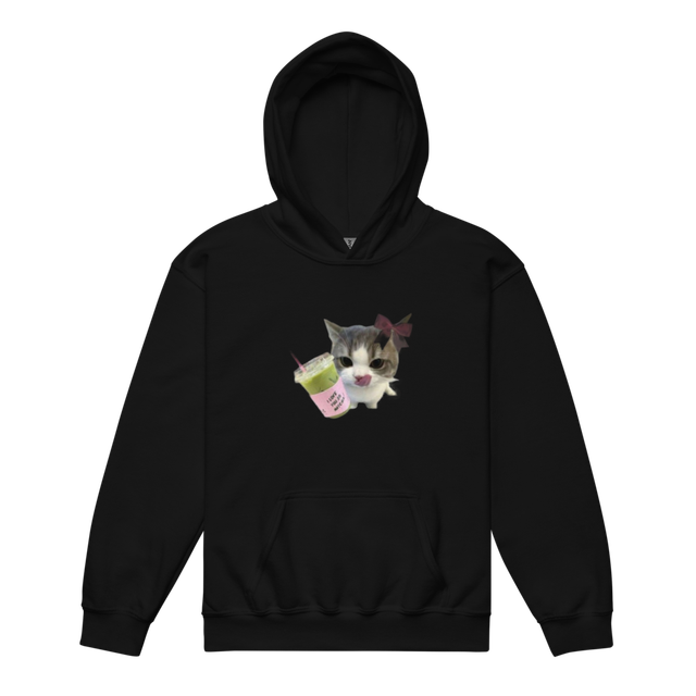 Cute Kitten Matcha Drink Black Graphic Hoodie