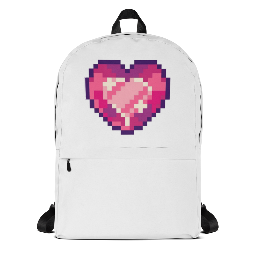  Pixel Art Heart White All-Over Print Backpack