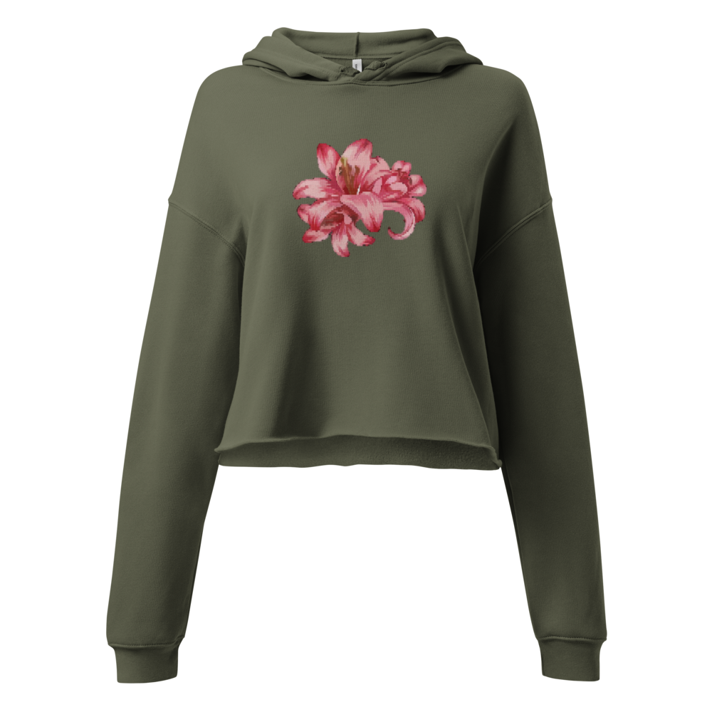 Floral Military Green Cropped Hoodie