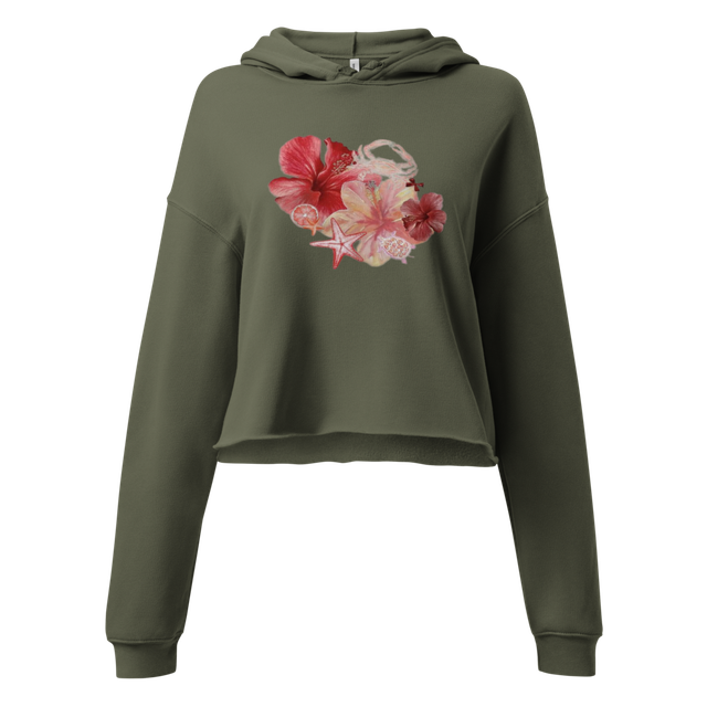 Floral Print Olive Cropped Hoodie