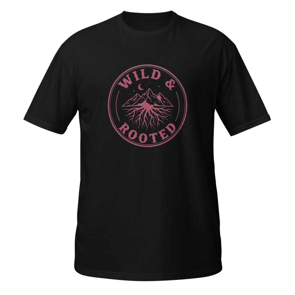 Wild & Rooted Black Tee Pink Logo