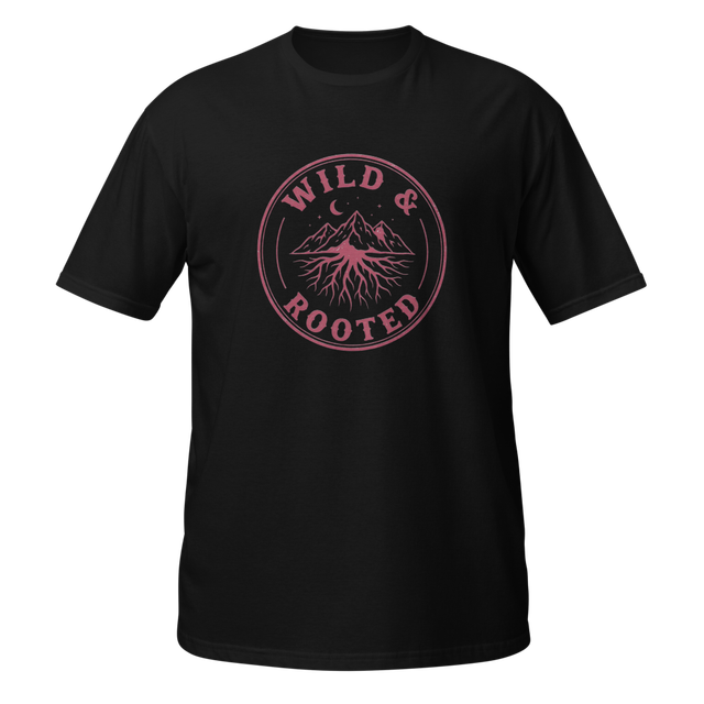 Wild & Rooted Black Tee Pink Logo