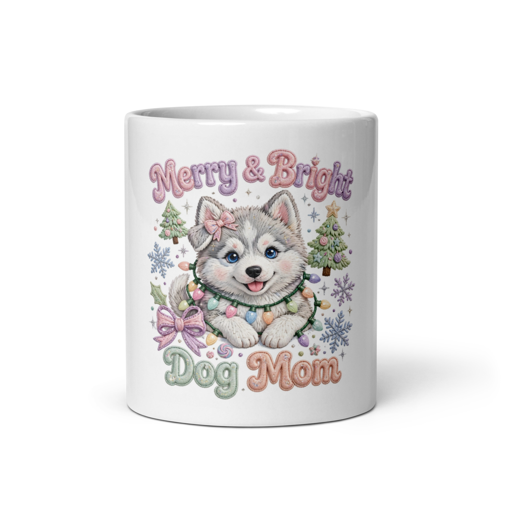 Merry & Bright Dog Mom Husky Christmas Mug  