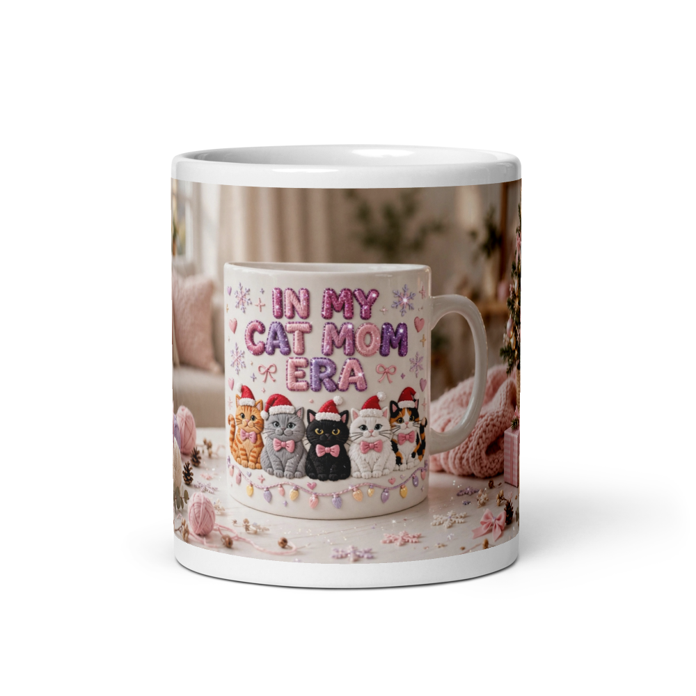 In My Cat Mom Era Mug - 5 Cats Christmas Mug