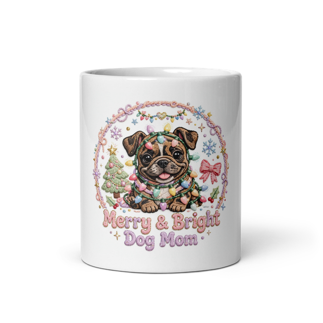 Merry & Bright Dog Mom Mug - Funny French Bulldog