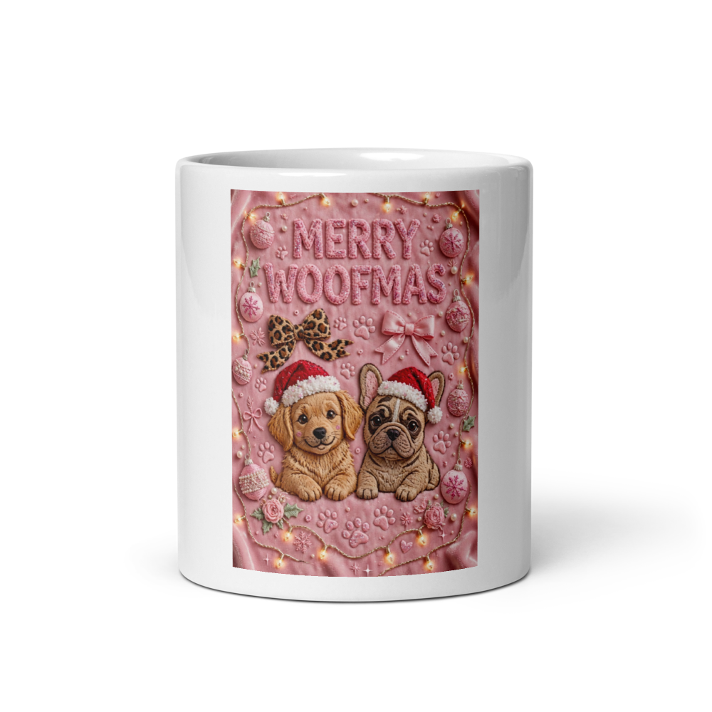 Merry Woofmas Pink Christmas Embroidery/Cute Dog