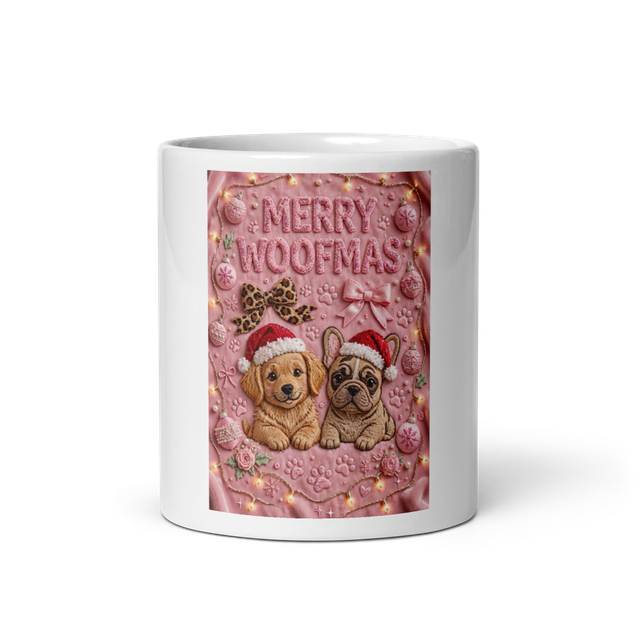 Merry Woofmas Pink Christmas Embroidery/Cute Dog
