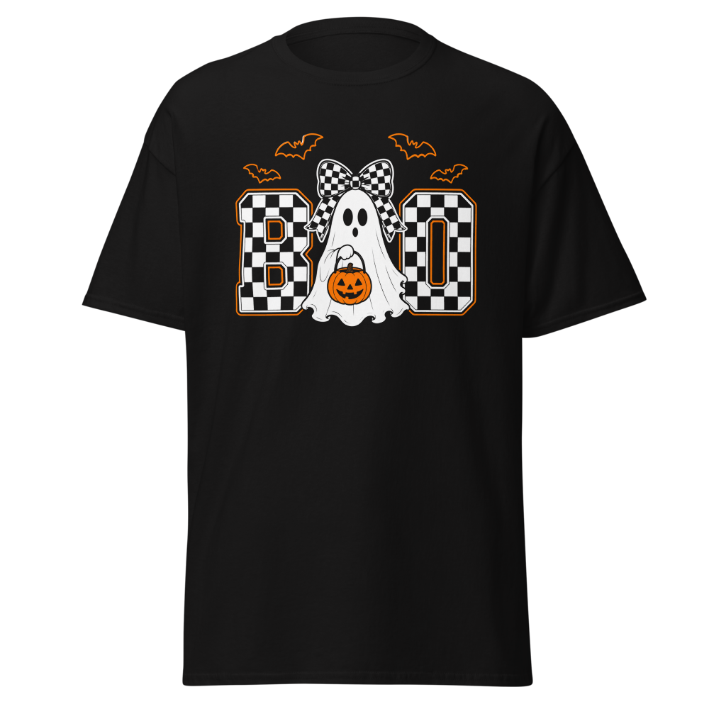 BOO Ghost Halloween Checkerboard T-Shirt