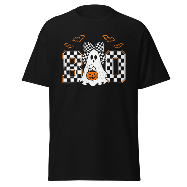 BOO Ghost Halloween Checkerboard T-Shirt