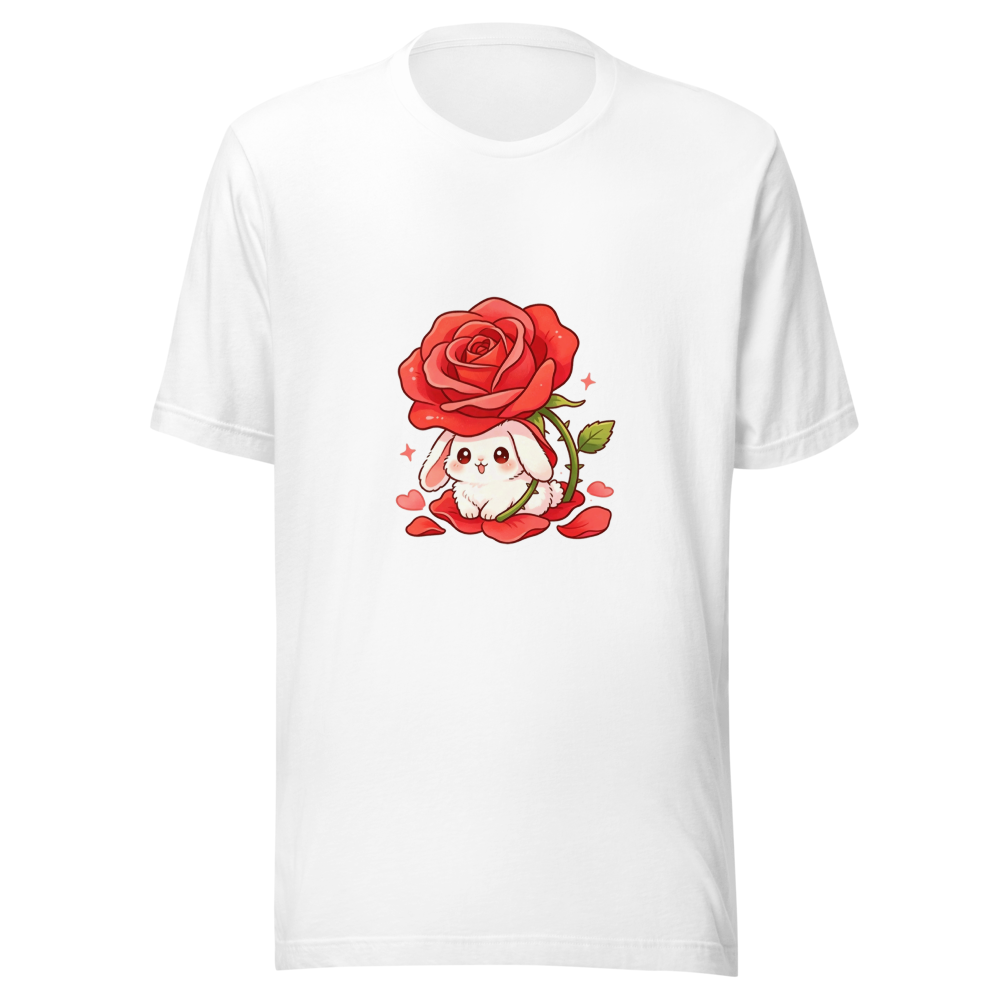 Cute Bunny Under Red Rose 